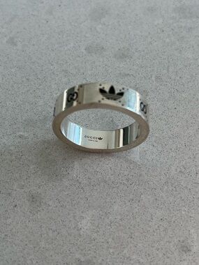 Gucci x Adidas Sterling Silver Engraved Ring